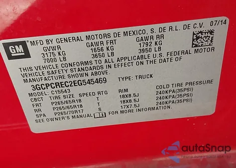 2014 Chevrolet Silverado 1500 1Lt from USA, damaged, VIN 3GCPCREC2EG545469